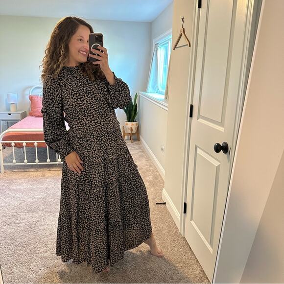 THE GREAT. Black Tan Floral Tiered Long Sleeve Maxi Dress 1 Small - Picture 9 of 16